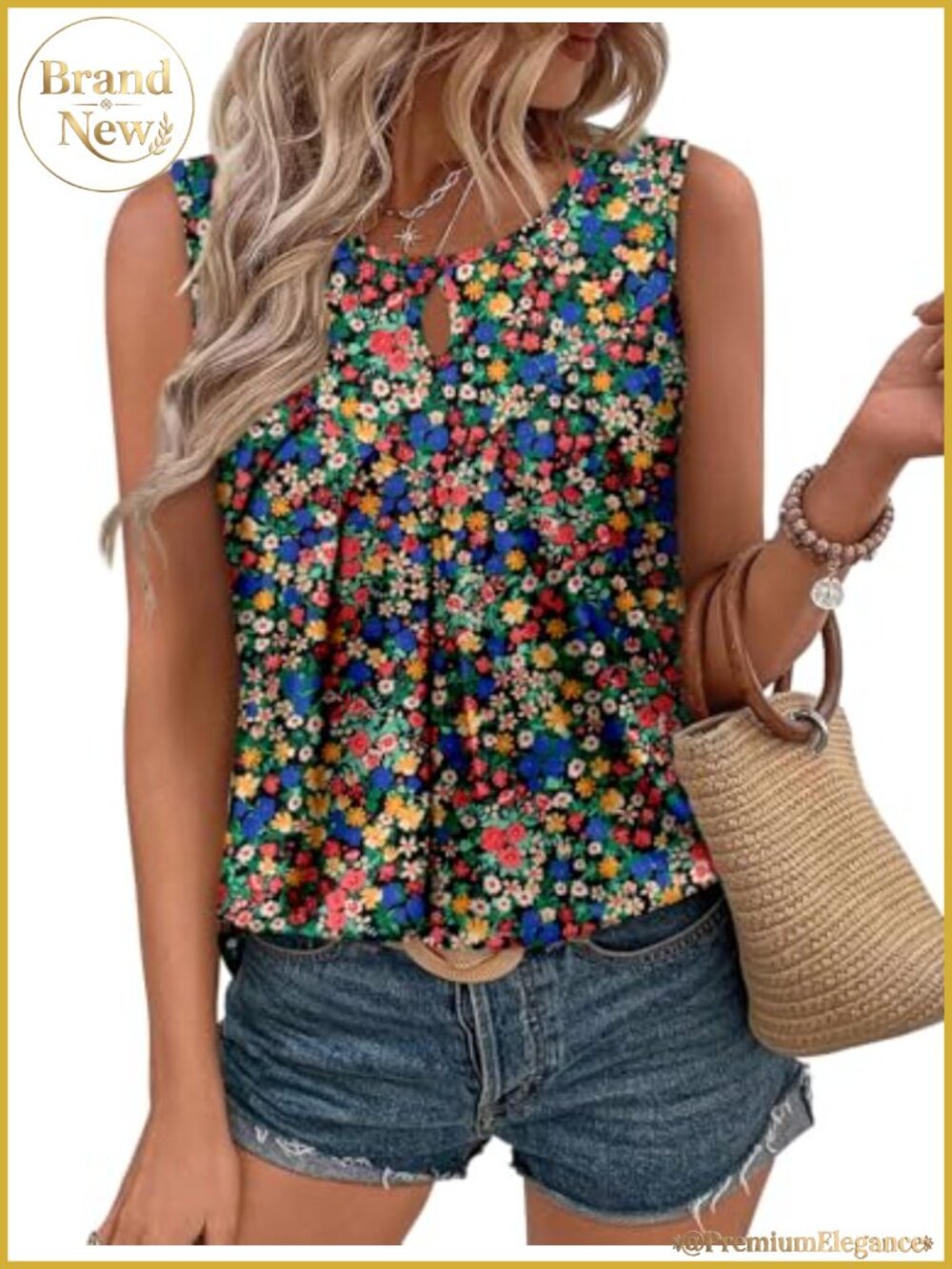 Women's Sleeveless Tank Top Cotton Blend Floral Casual Tunic